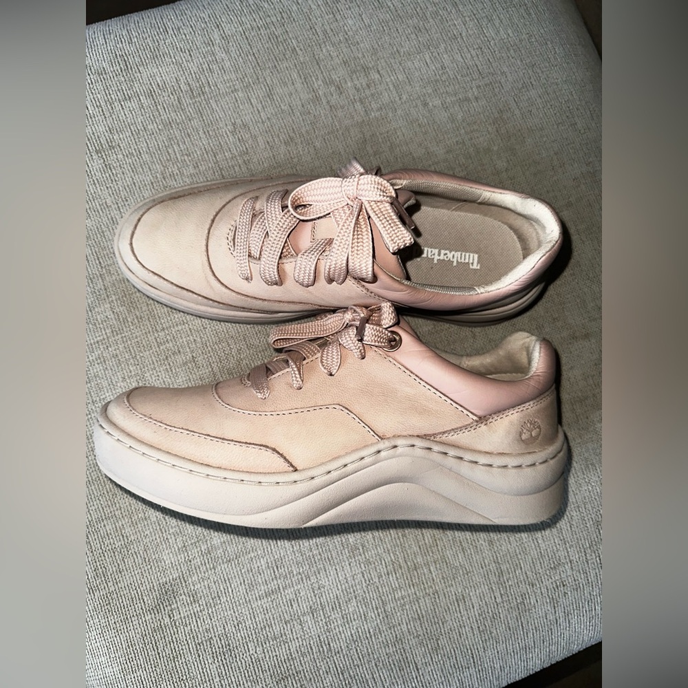 Timberland Women's Blush Pink Platform Leather Lace-Up Sneakers
